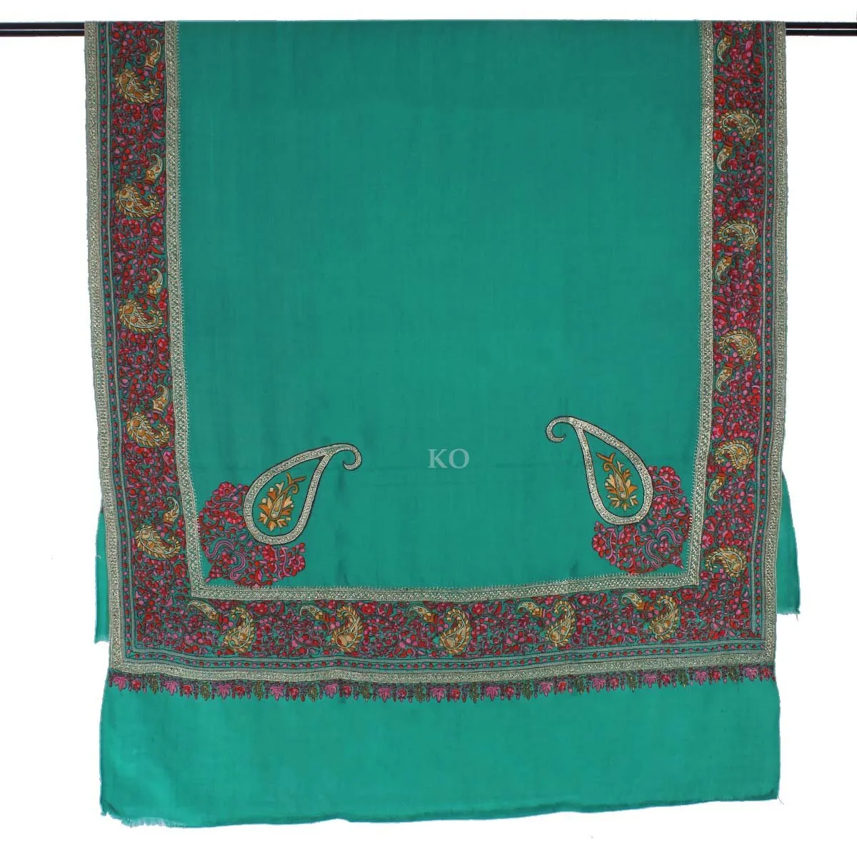 Green Base Zari and sozni Embroidered Cashmere Pashmina Shawl