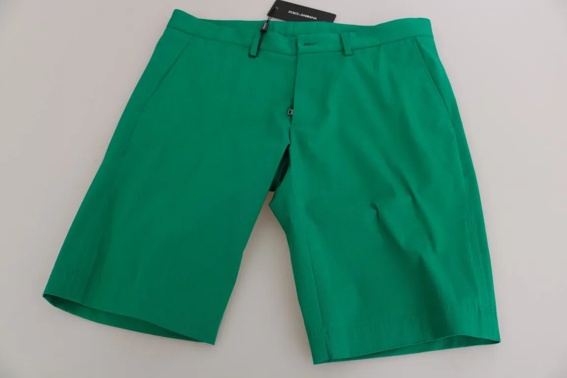 Green Cotton Stretch Chinos Shorts