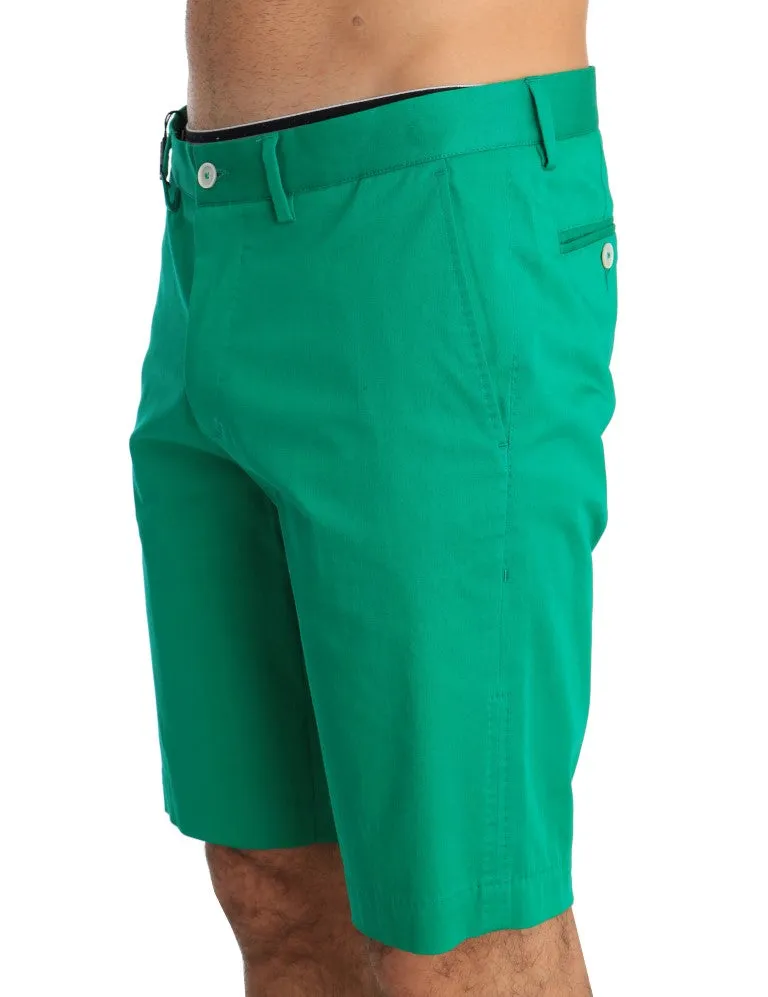 Green Cotton Stretch Chinos Shorts