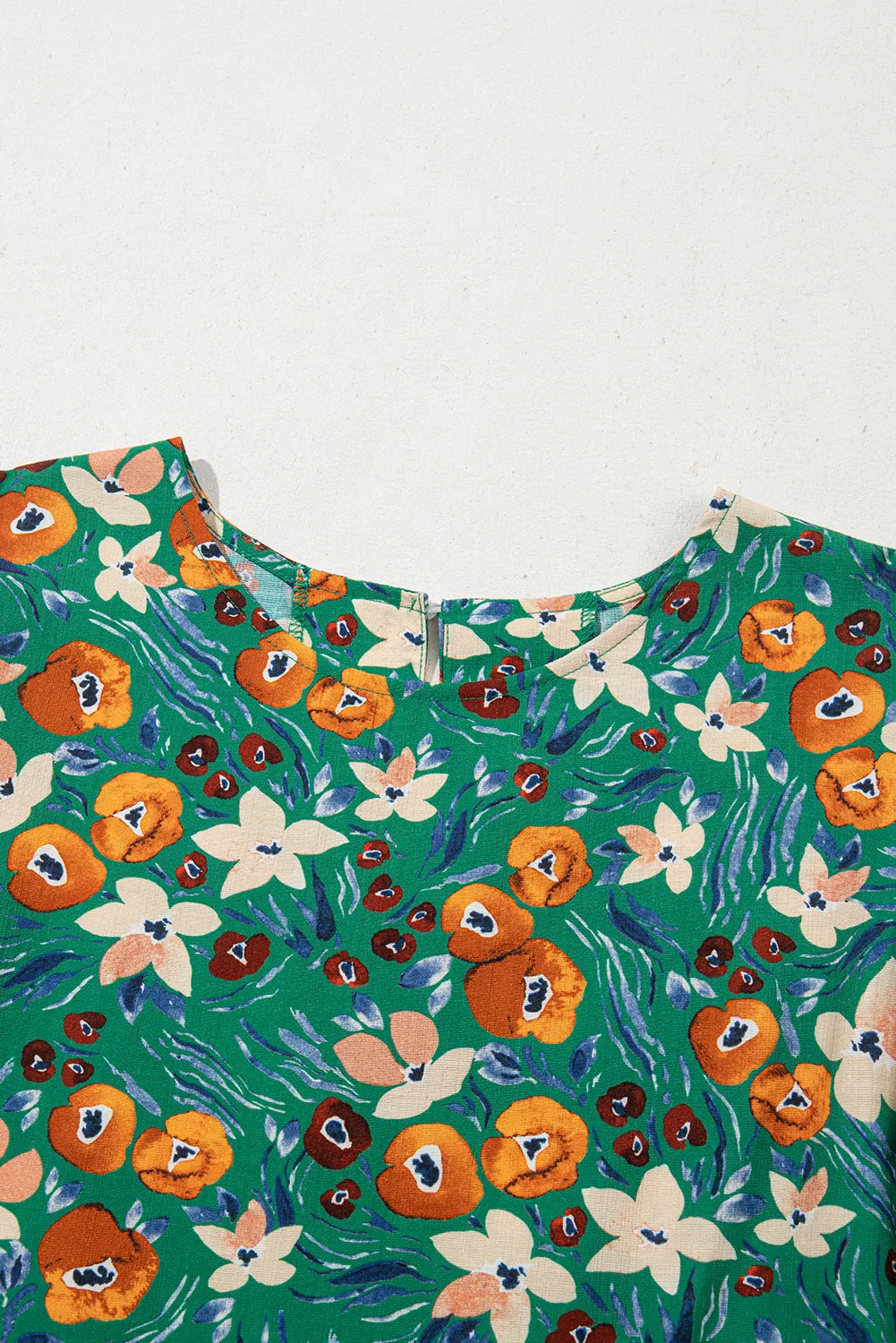 Green Floral Ruffled Sleeve Blouse