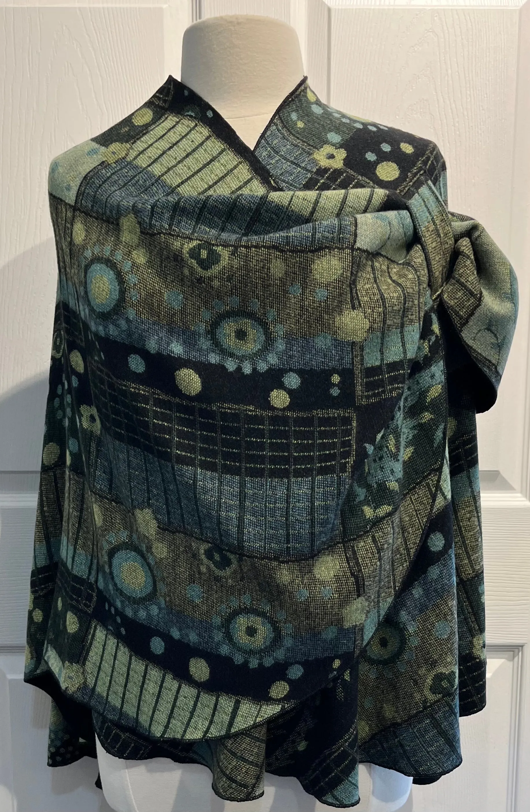 Green Shades Reverses to Black Cashmere Shawl