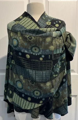 Green Shades Reverses to Black Cashmere Shawl