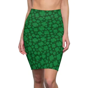 Green Shamrock St Patricks Day Womens Pencil Skirt - Saiko Studio
