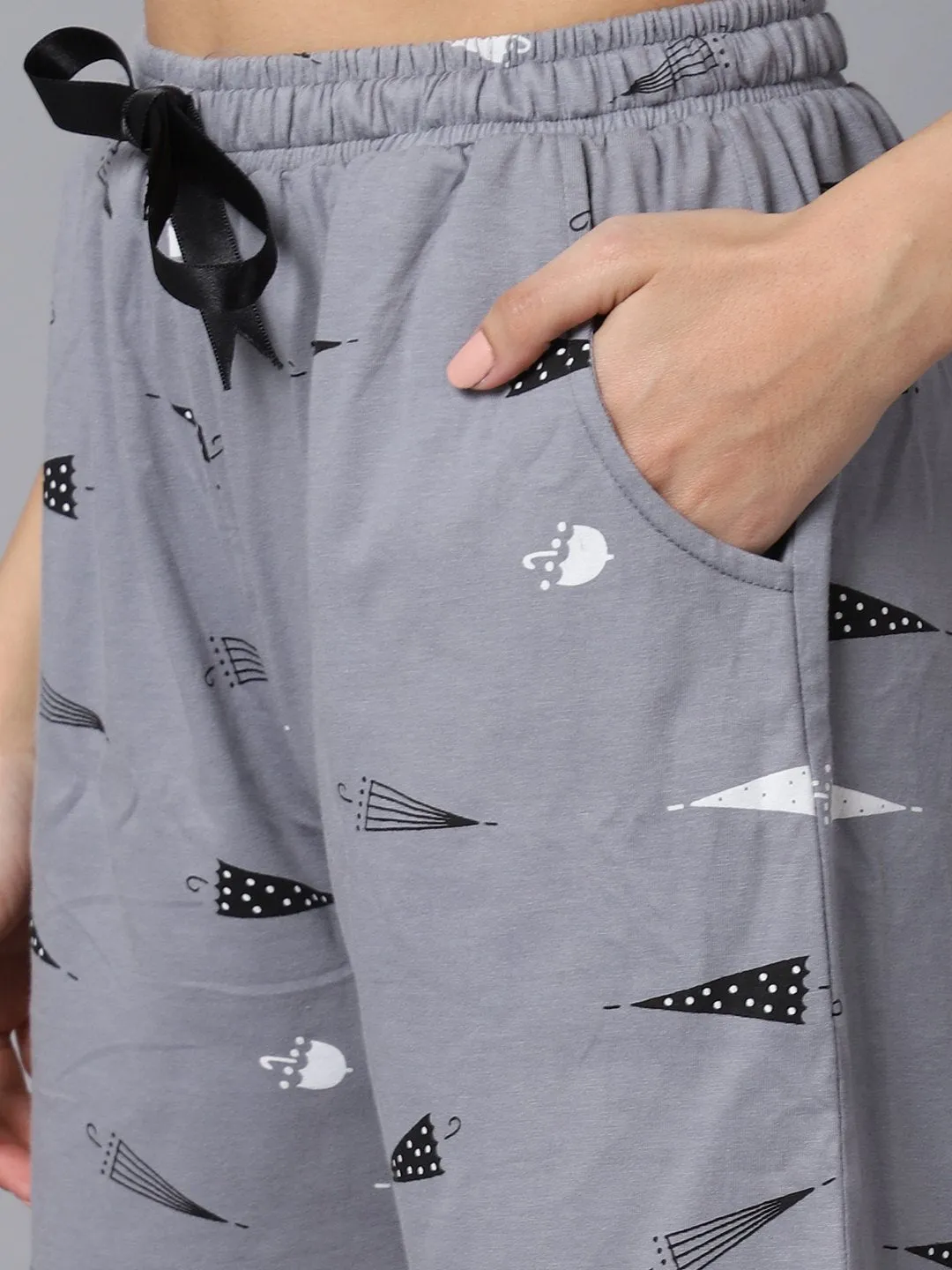 Grey Abstract Printed Cotton Lounge Shorts