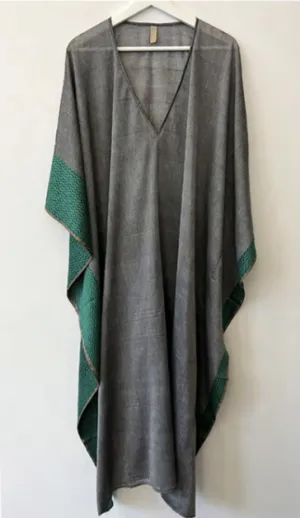 GREY AND GREEN V-NECK CAFTAN