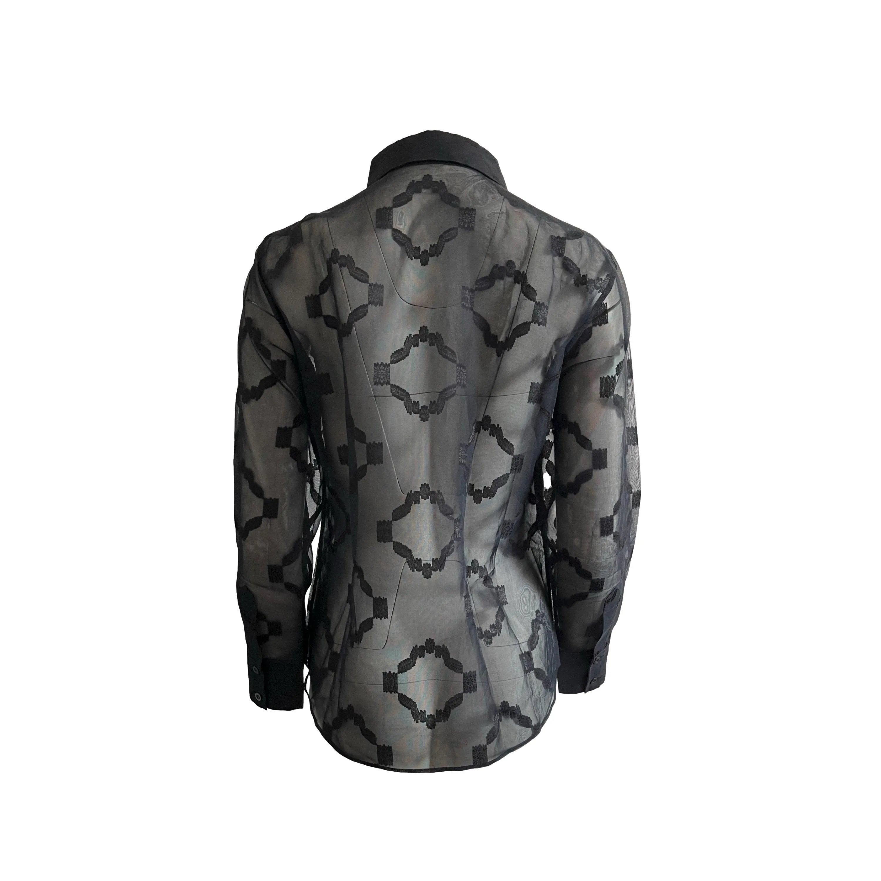 Gucci Black Embroidered Sheer Button Down