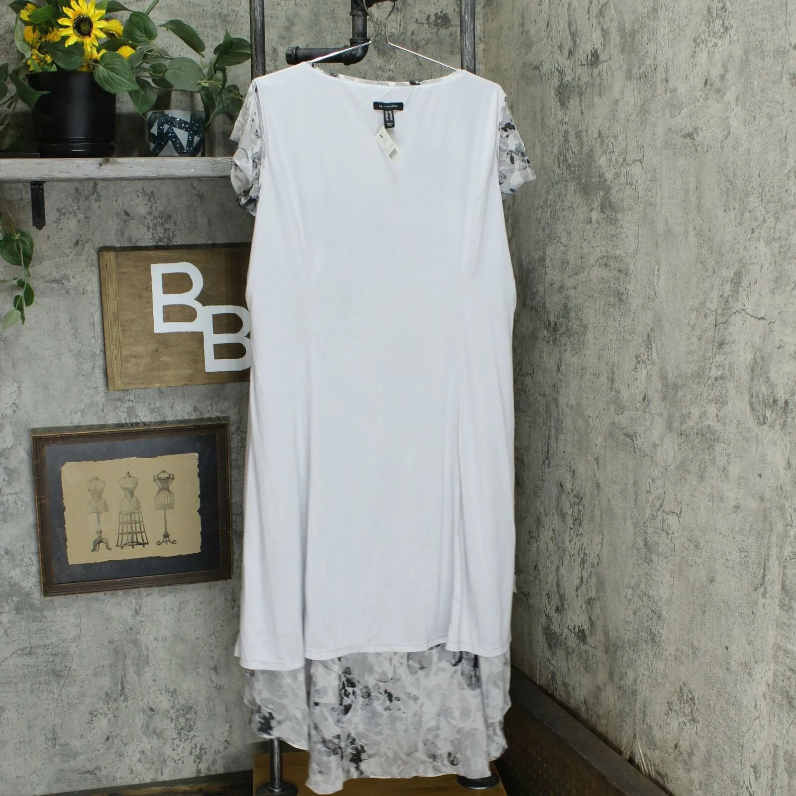 H by Halston Plus Size Rose Print Cap Sleeve Sleeve Hi-Low Dress