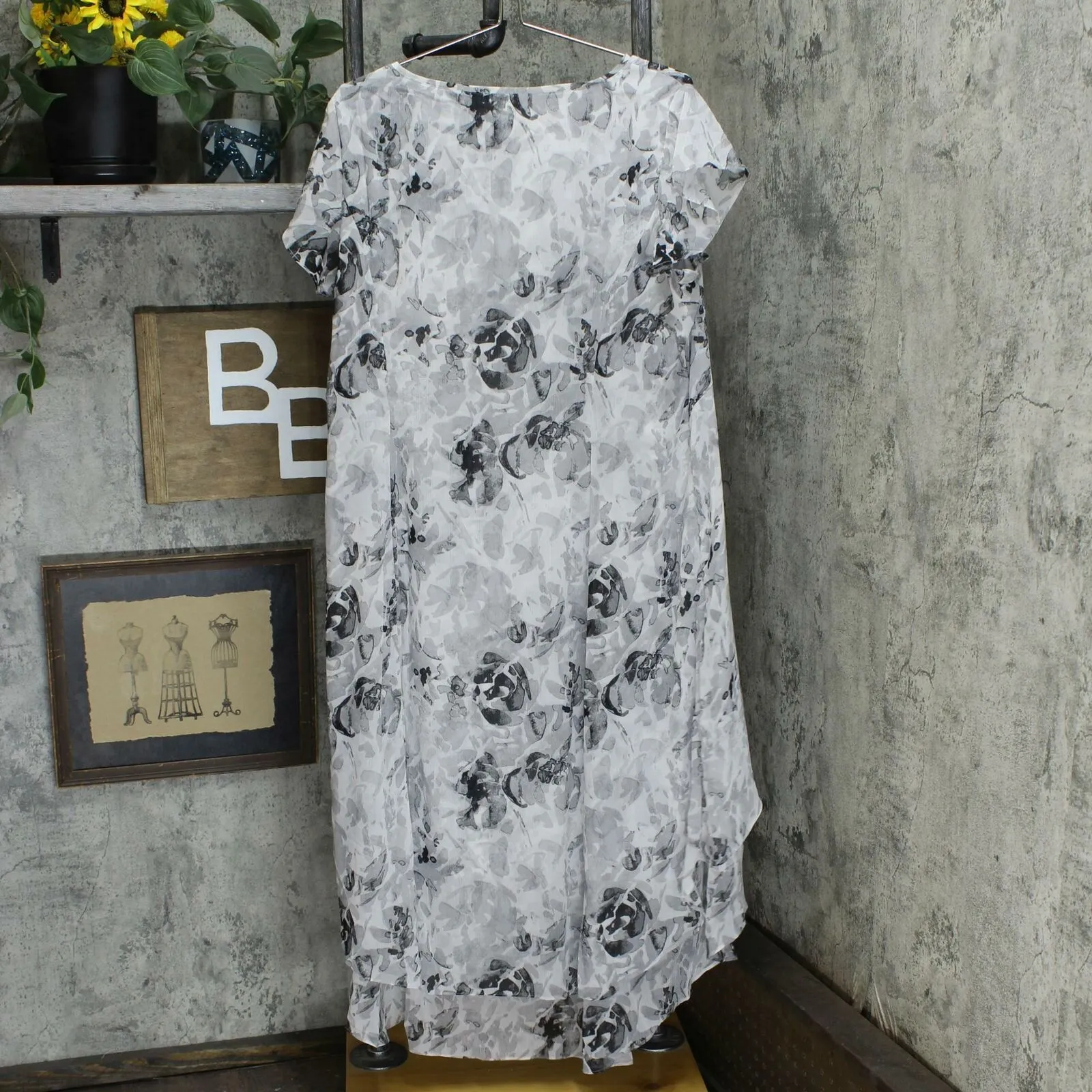 H by Halston Plus Size Rose Print Cap Sleeve Sleeve Hi-Low Dress
