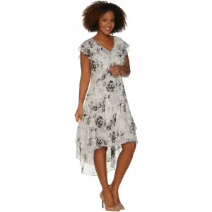 H by Halston Plus Size Rose Print Cap Sleeve Sleeve Hi-Low Dress