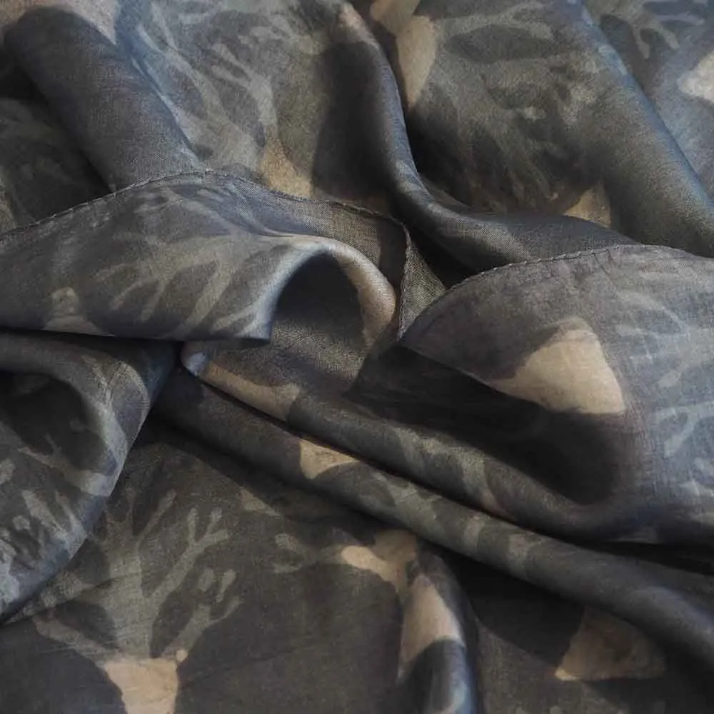 Hand woven fair trade tussar silk block printed scarf
