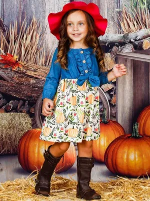 Happy Harvest Chambray Bodice Pumpkin Dress