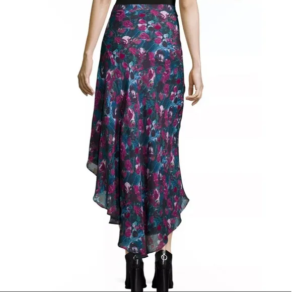 Haute Hippie Silk Floral Asymmetric Hi Low Hem Skirt