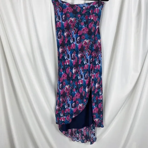 Haute Hippie Silk Floral Asymmetric Hi Low Hem Skirt