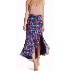 Haute Hippie Silk Floral Asymmetric Hi Low Hem Skirt