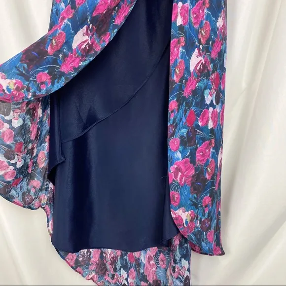 Haute Hippie Silk Floral Asymmetric Hi Low Hem Skirt