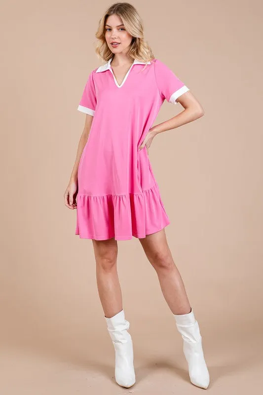 Hazel Blues® |  Ces Femme Ruffled Hem Johnny Collar Short Sleeve Dress