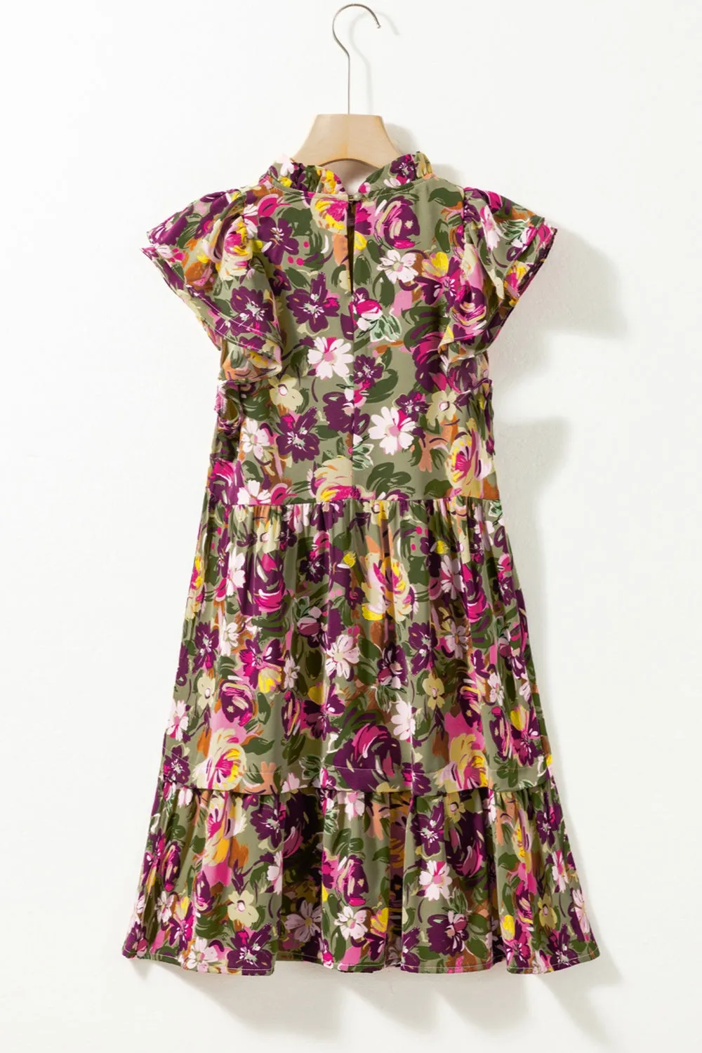 Hazel Blues® |  Ruffled Printed Mock Neck Cap Sleeve Mini Dress