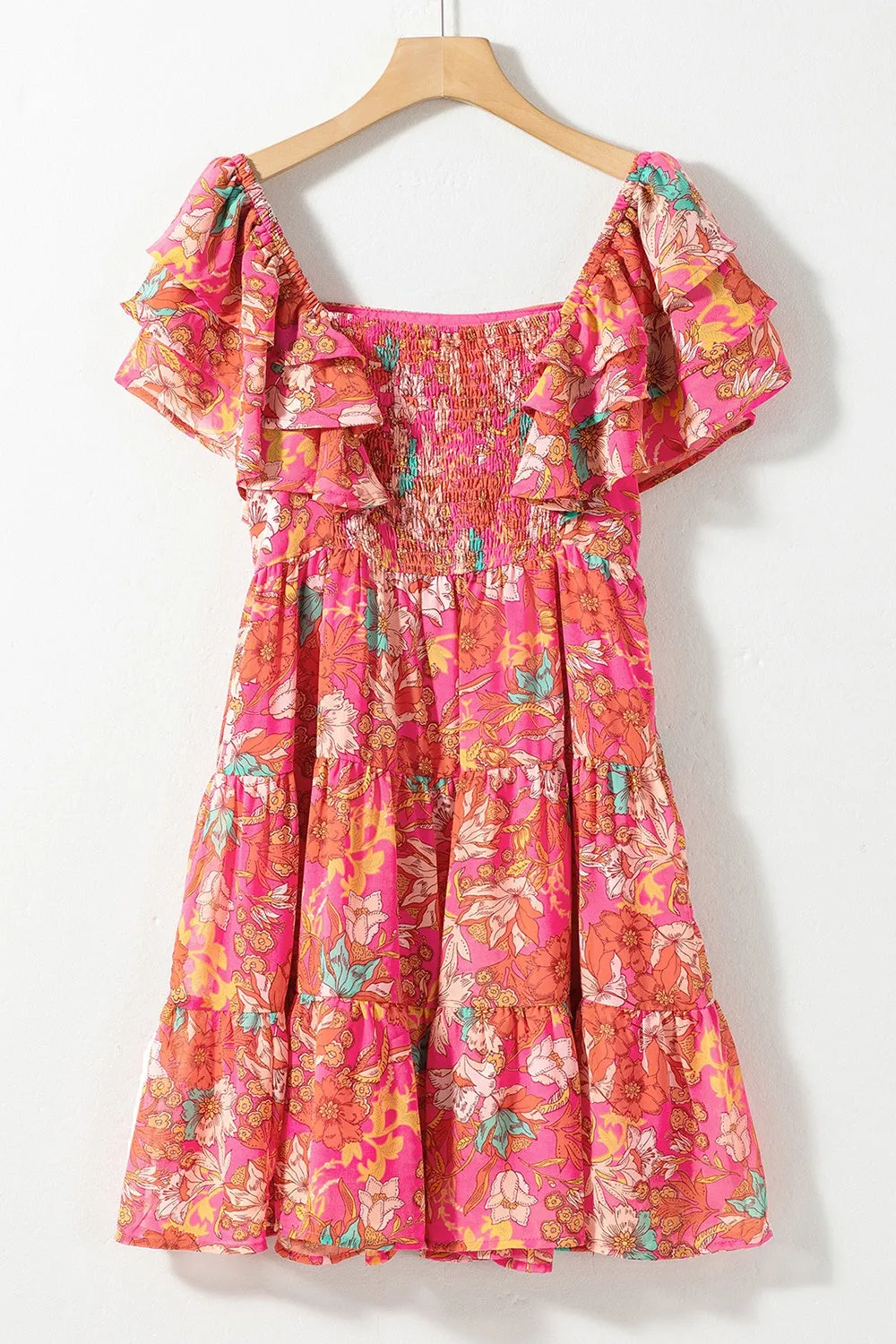 Hazel Blues® |  Ruffled Printed Square Neck Dress
