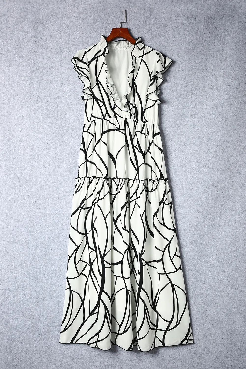Hazel Blues® |  Ruffled Printed Surplice Cap Sleeve Dress