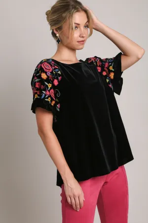 Hazel Blues® |  Umgee Velvet Embroidery Short Sleeve Blouse