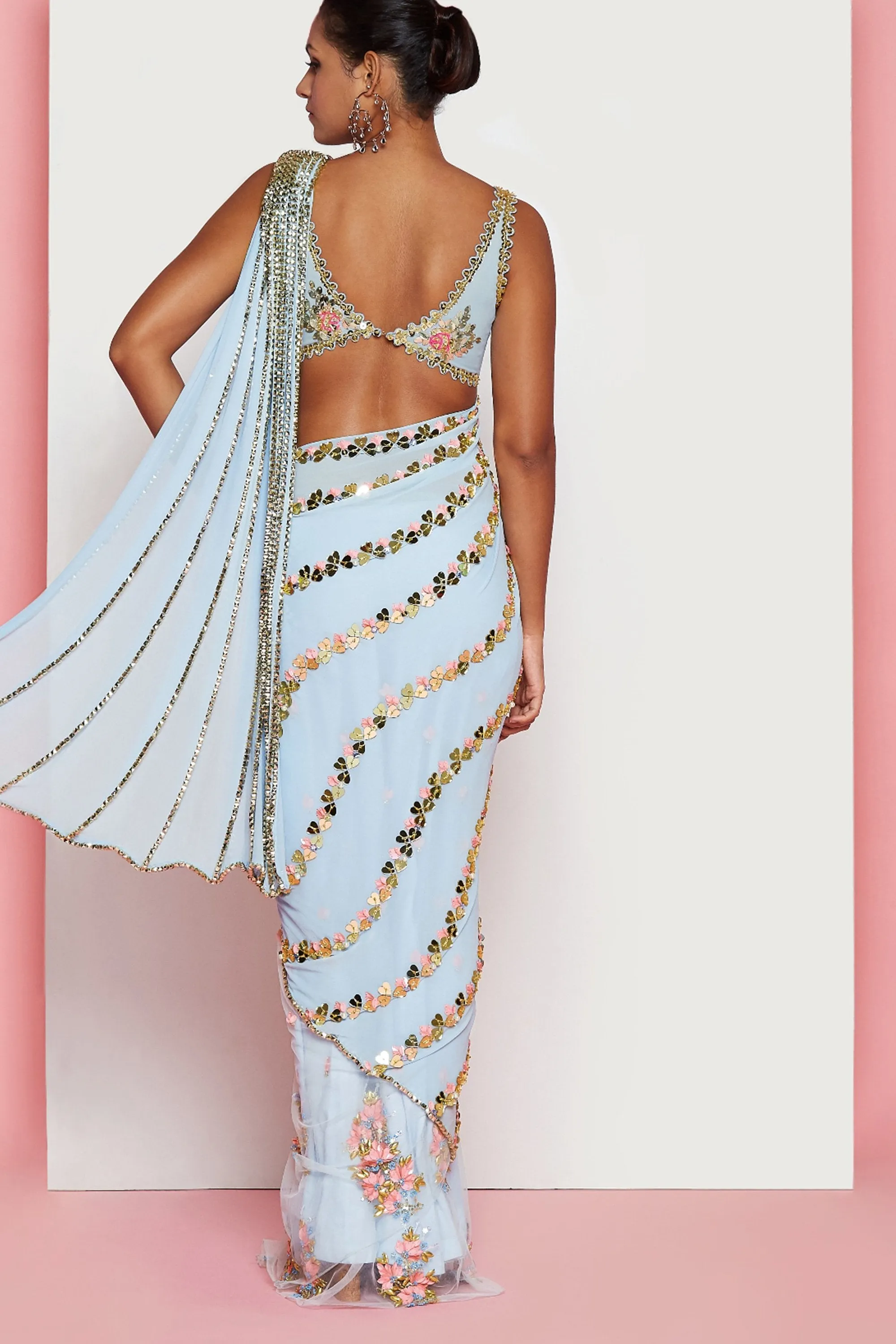 HEART CONFETTI’S - POWDER BLUE EMBELLISHED PRE-STITCHED SAREE SET