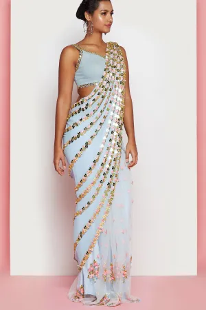 HEART CONFETTI’S - POWDER BLUE EMBELLISHED PRE-STITCHED SAREE SET