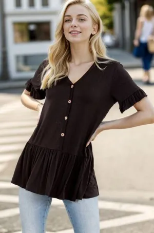 Heimish Full Size Ruffled V-Neck Short Sleeve Blouse