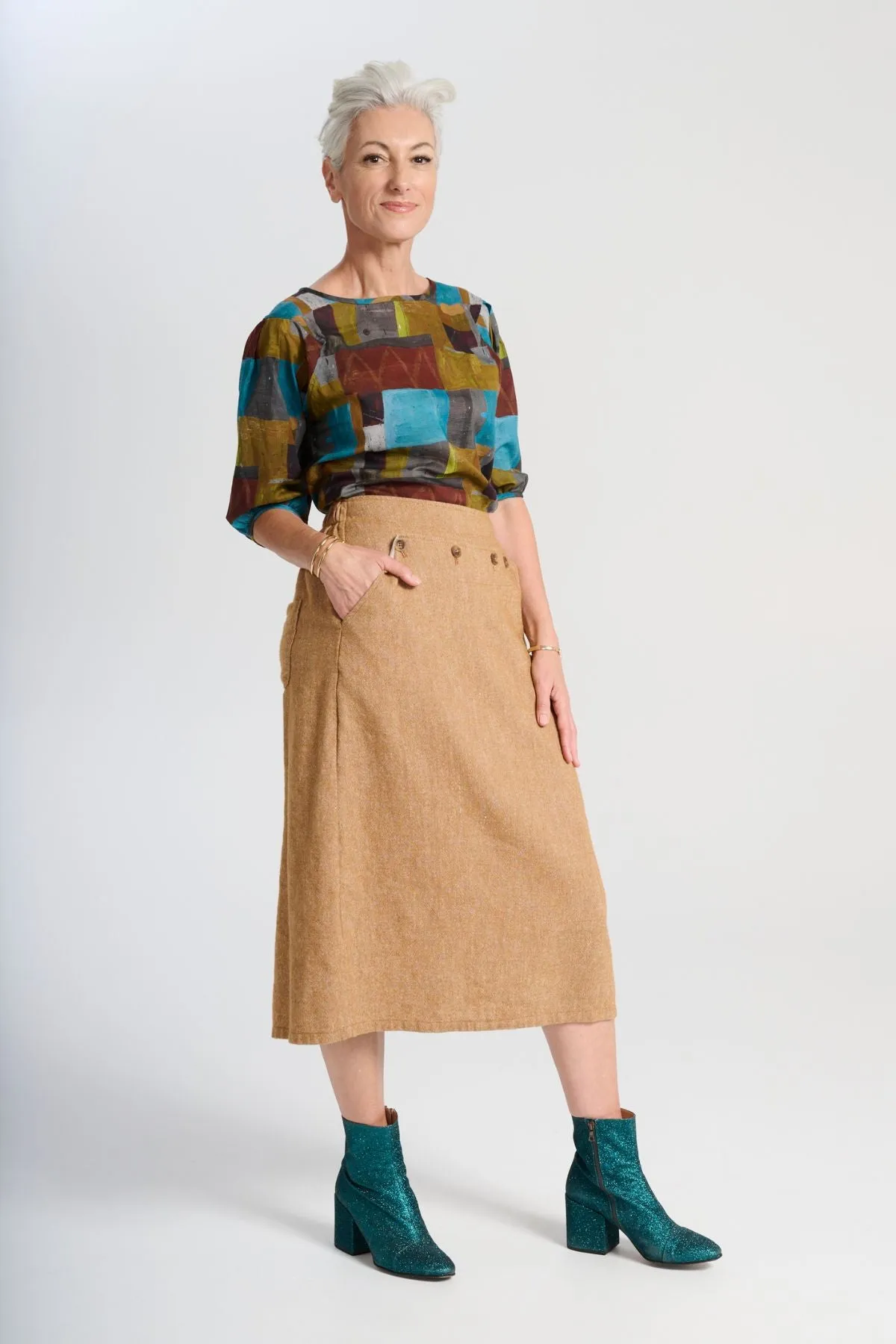 Hepburn Haven Skirt Mustard in Wool/Linen