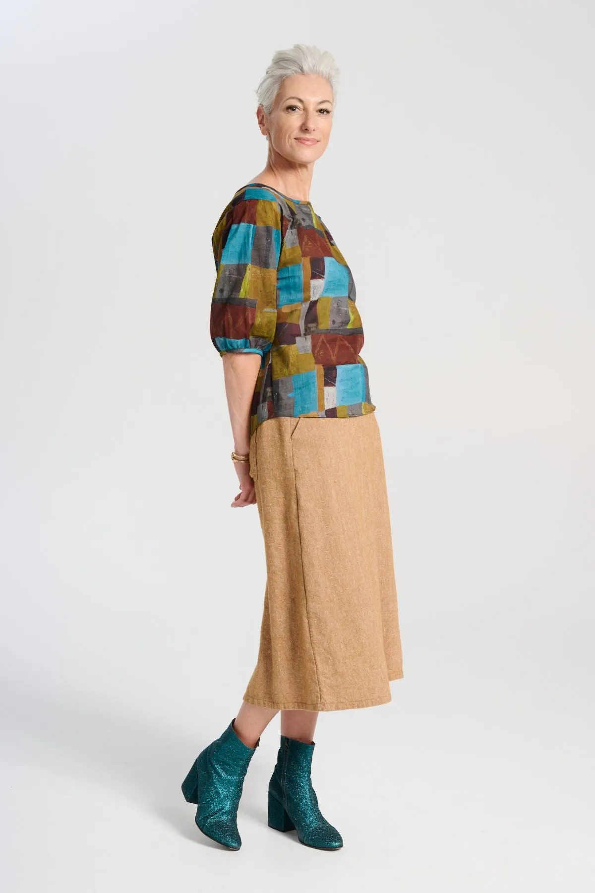 Hepburn Haven Skirt Mustard in Wool/Linen