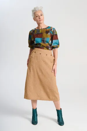 Hepburn Haven Skirt Mustard in Wool/Linen