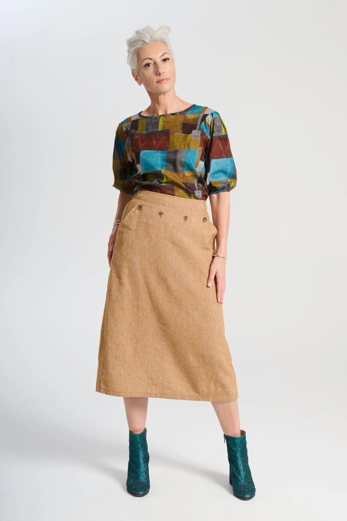 Hepburn Haven Skirt Mustard in Wool/Linen