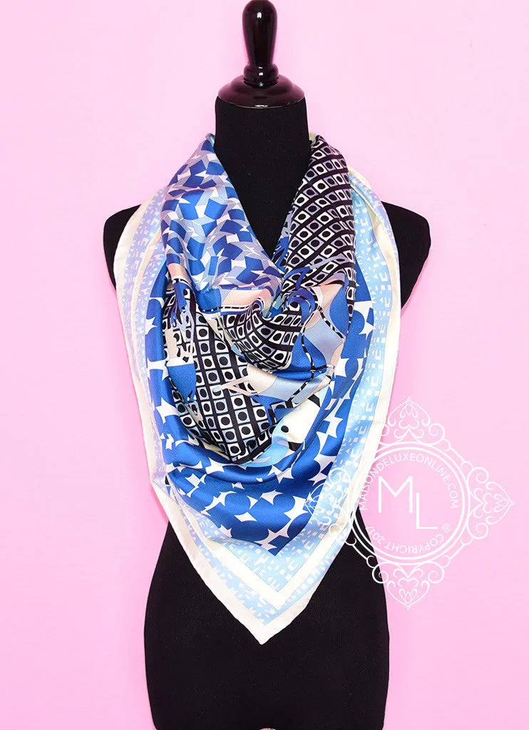 Hermes Bleu Twill Silk 90 cm Ex Libris En Cravates Scarf