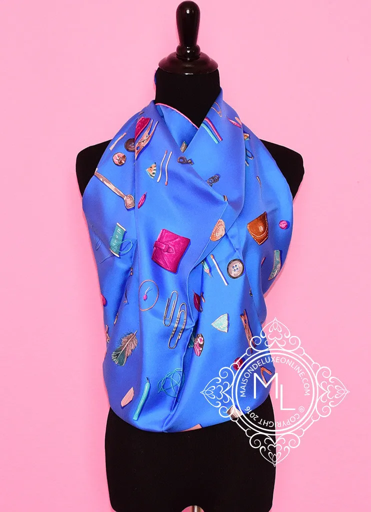 Hermes Blue Twill Silk 90 cm In The Pocket Scarf