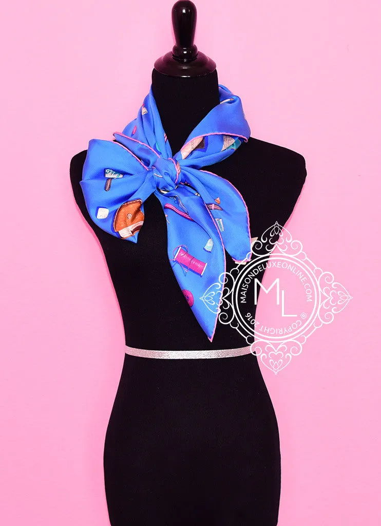 Hermes Blue Twill Silk 90 cm In The Pocket Scarf