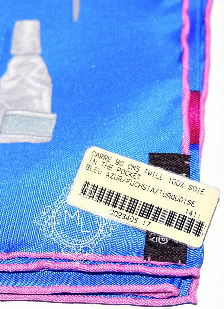 Hermes Blue Twill Silk 90 cm In The Pocket Scarf