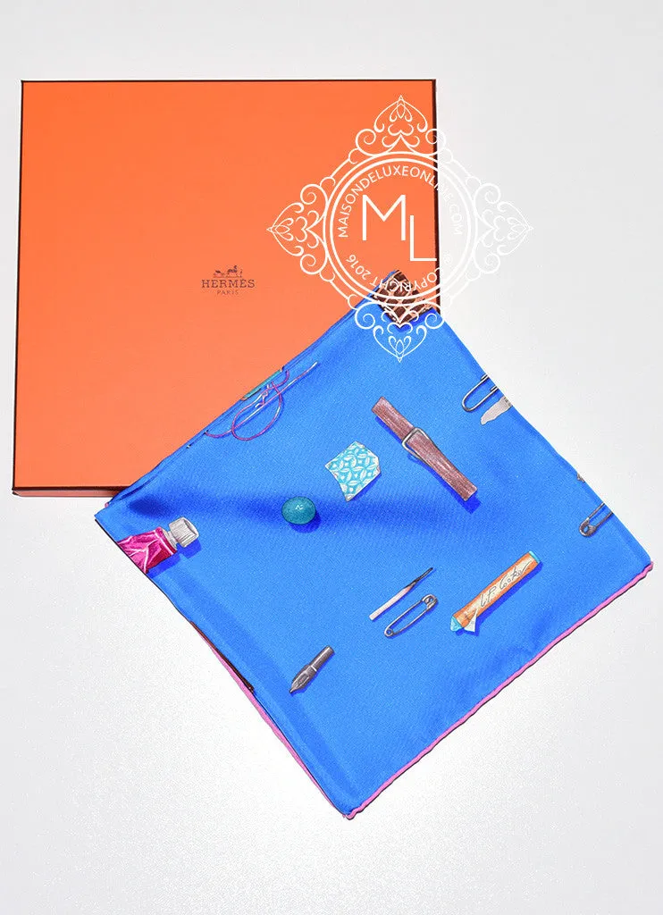 Hermes Blue Twill Silk 90 cm In The Pocket Scarf