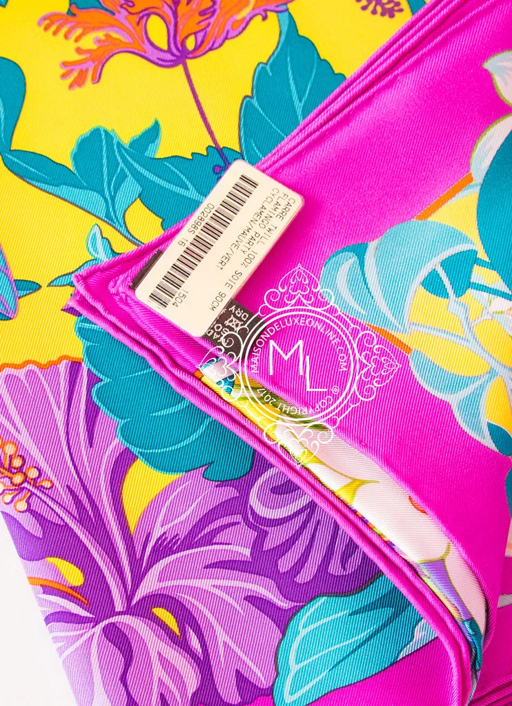 Hermes Cyclamen Mauve Twill Silk 90 cm Flamingo Party Scarf