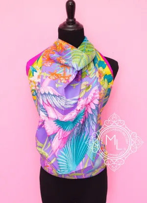Hermes Cyclamen Mauve Twill Silk 90 cm Flamingo Party Scarf