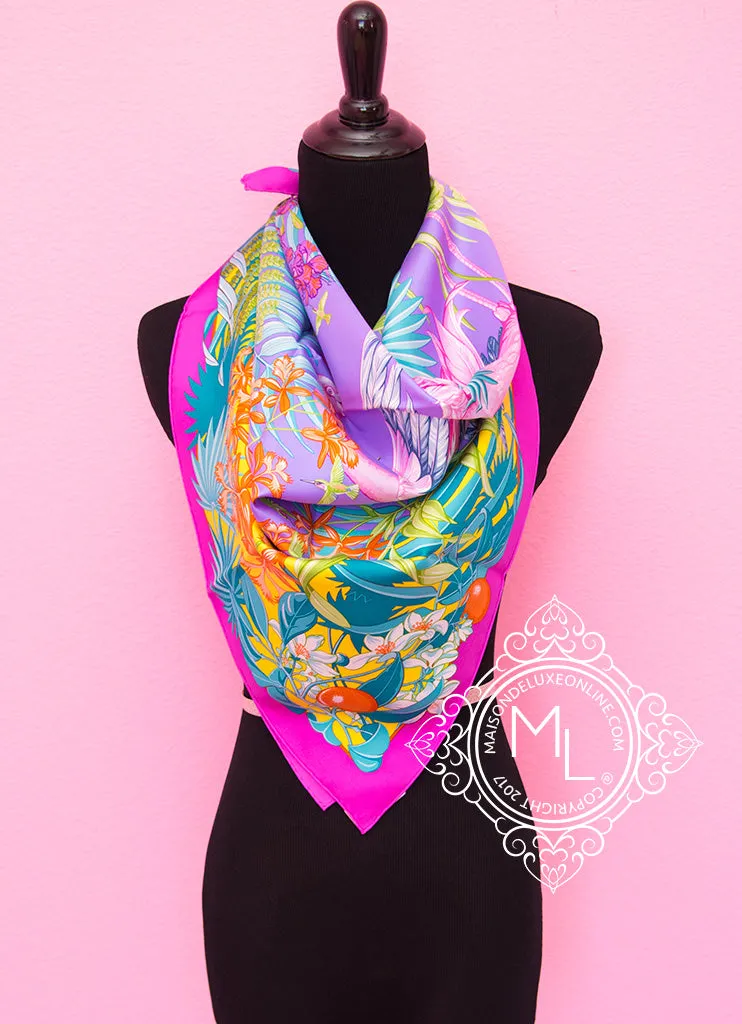 Hermes Cyclamen Mauve Twill Silk 90 cm Flamingo Party Scarf