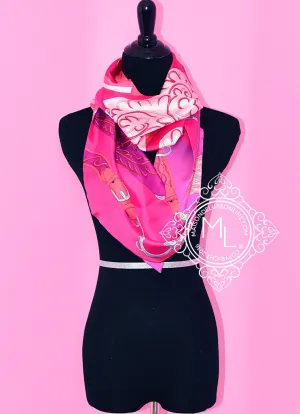 Hermes Fuchsia Pink Indien Corail Festival des Amazones Silk Maxi Twilly Shawl Scarf Wrap