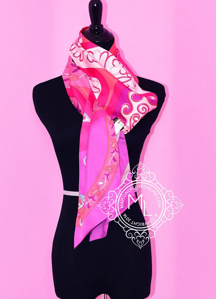 Hermes Fuchsia Pink Indien Corail Festival des Amazones Silk Maxi Twilly Shawl Scarf Wrap