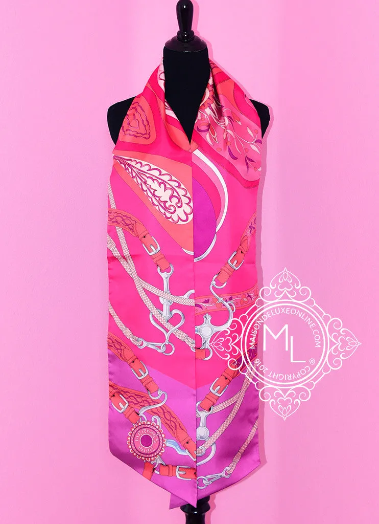 Hermes Fuchsia Pink Indien Corail Festival des Amazones Silk Maxi Twilly Shawl Scarf Wrap
