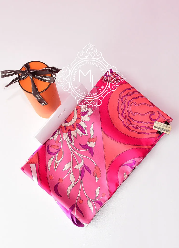 Hermes Fuchsia Pink Indien Corail Festival des Amazones Silk Maxi Twilly Shawl Scarf Wrap