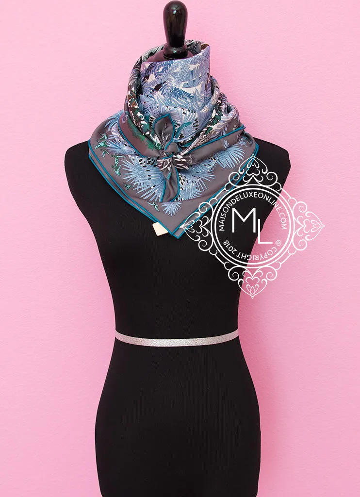 Hermes Gray Twill Silk 90 cm Jardin à a Sintra Scarf