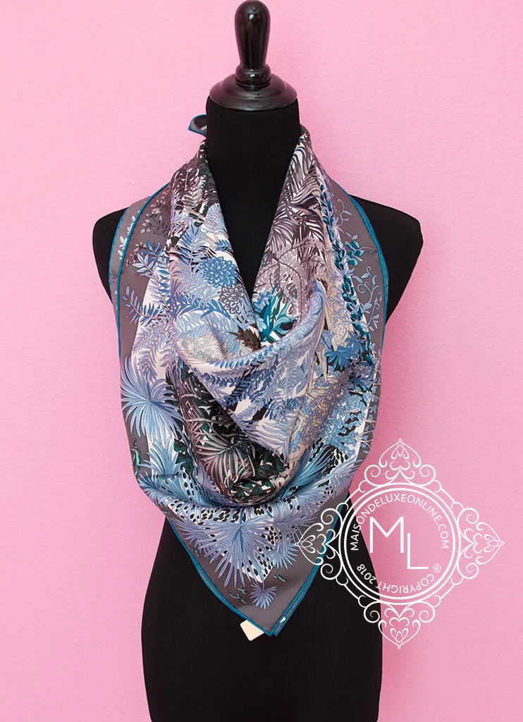 Hermes Gray Twill Silk 90 cm Jardin à a Sintra Scarf