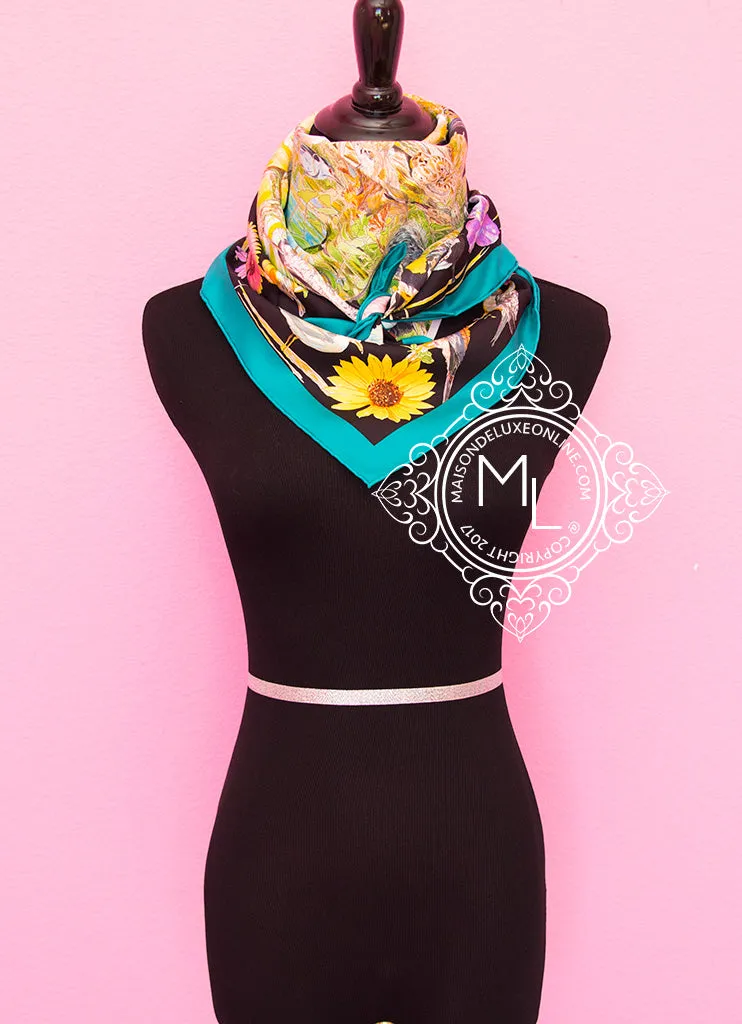 Hermes Green Twill Silk 90 cm La Vie Sauvage du Texas Scarf