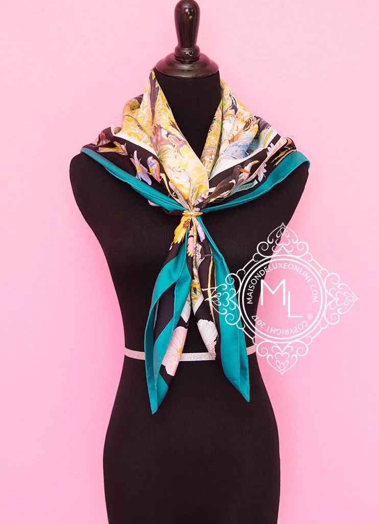 Hermes Green Twill Silk 90 cm La Vie Sauvage du Texas Scarf