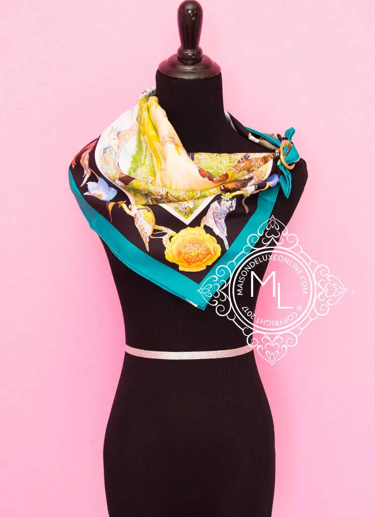 Hermes Green Twill Silk 90 cm La Vie Sauvage du Texas Scarf
