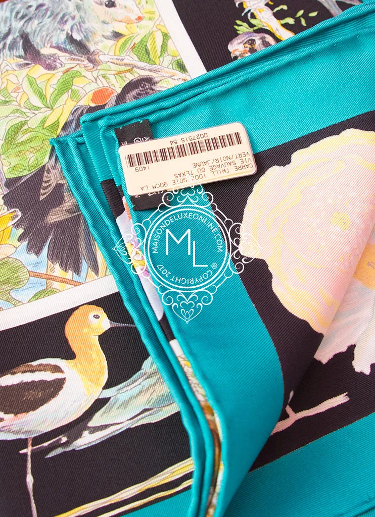 Hermes Green Twill Silk 90 cm La Vie Sauvage du Texas Scarf