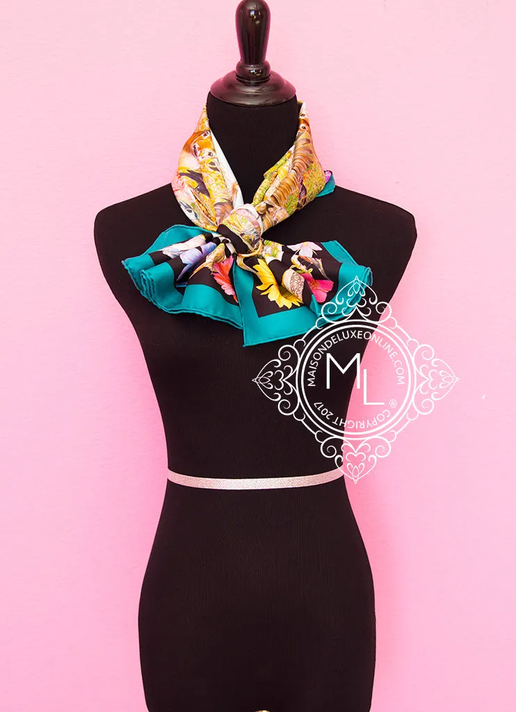 Hermes Green Twill Silk 90 cm La Vie Sauvage du Texas Scarf